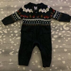 Old Navy red truck winter sweater onesie